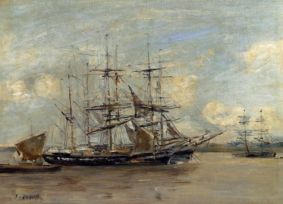 Le Havre, Three Master At Anchor In The Harbor — Eugène Louis Boudin