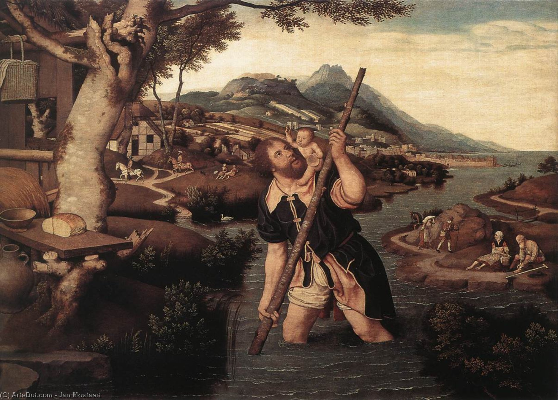 Hilly River Landscape With St Christopher — Ян Мостерт