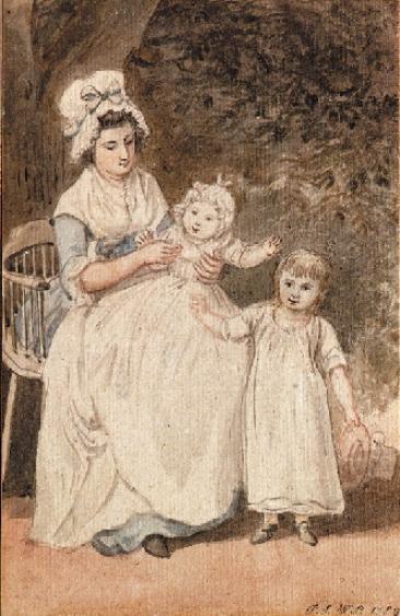 Two Of The Artist's Children With Their Nurse, Seated In A Garden — Paul Sandby