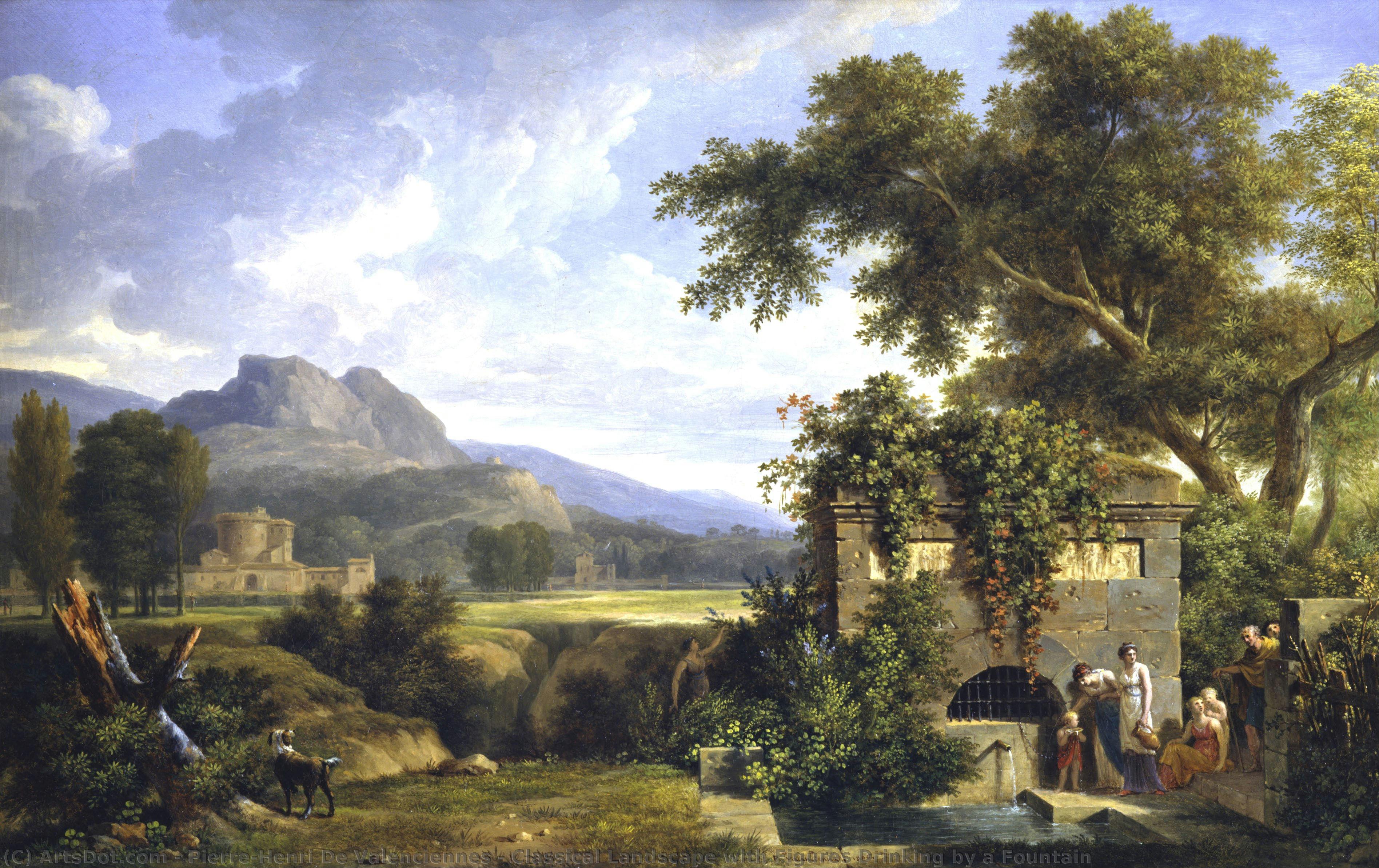 Classical Landscape With Figures Drinking By A Fountain — Pjer-anri De Valenjen