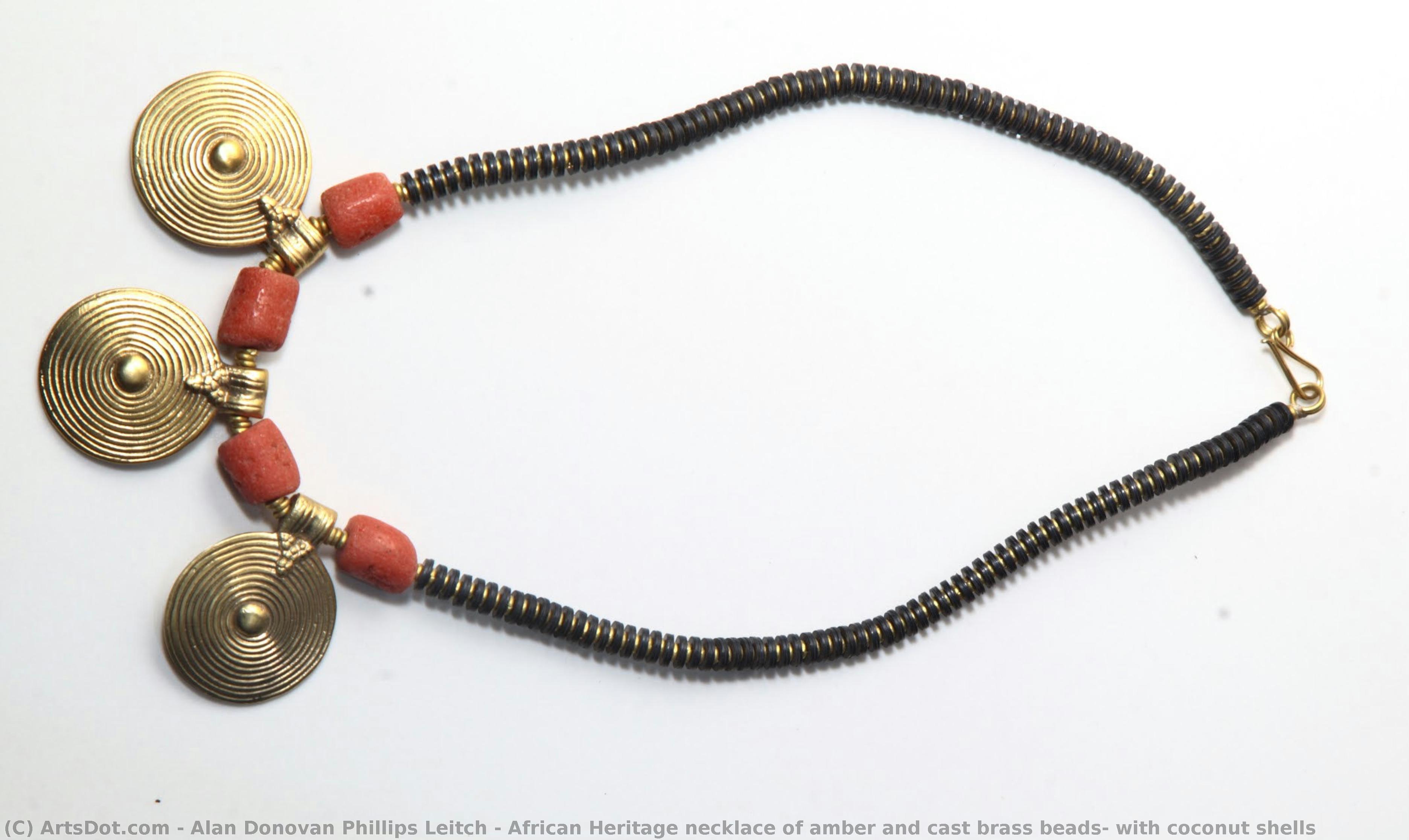 African Heritage Necklace Of Amber And Cast Brass Beads, With Coconut Shells — Alan Donovan Phillips Leitch