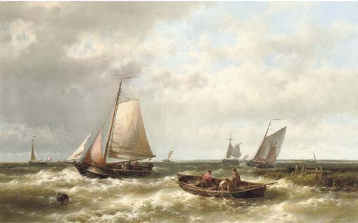 Ships On A Choppy Sea By An Estuary — Abraham Hulk Senior