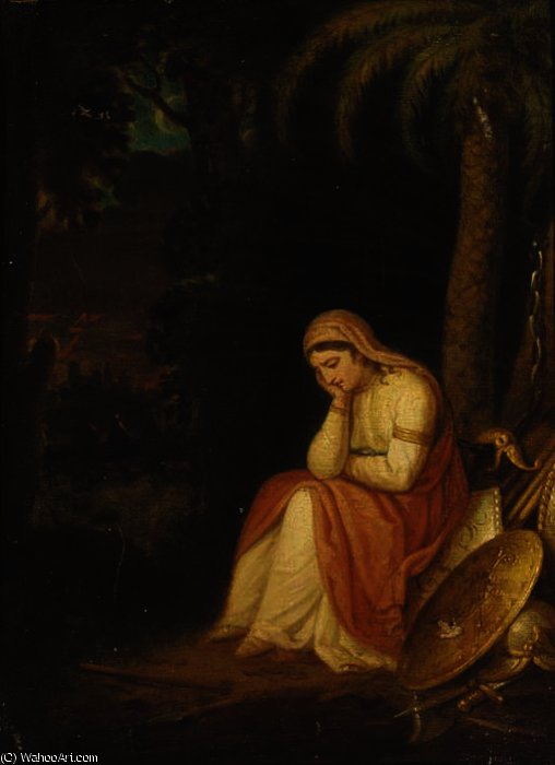 A Maiden With Classical Trophies In A Landscape — George Romney