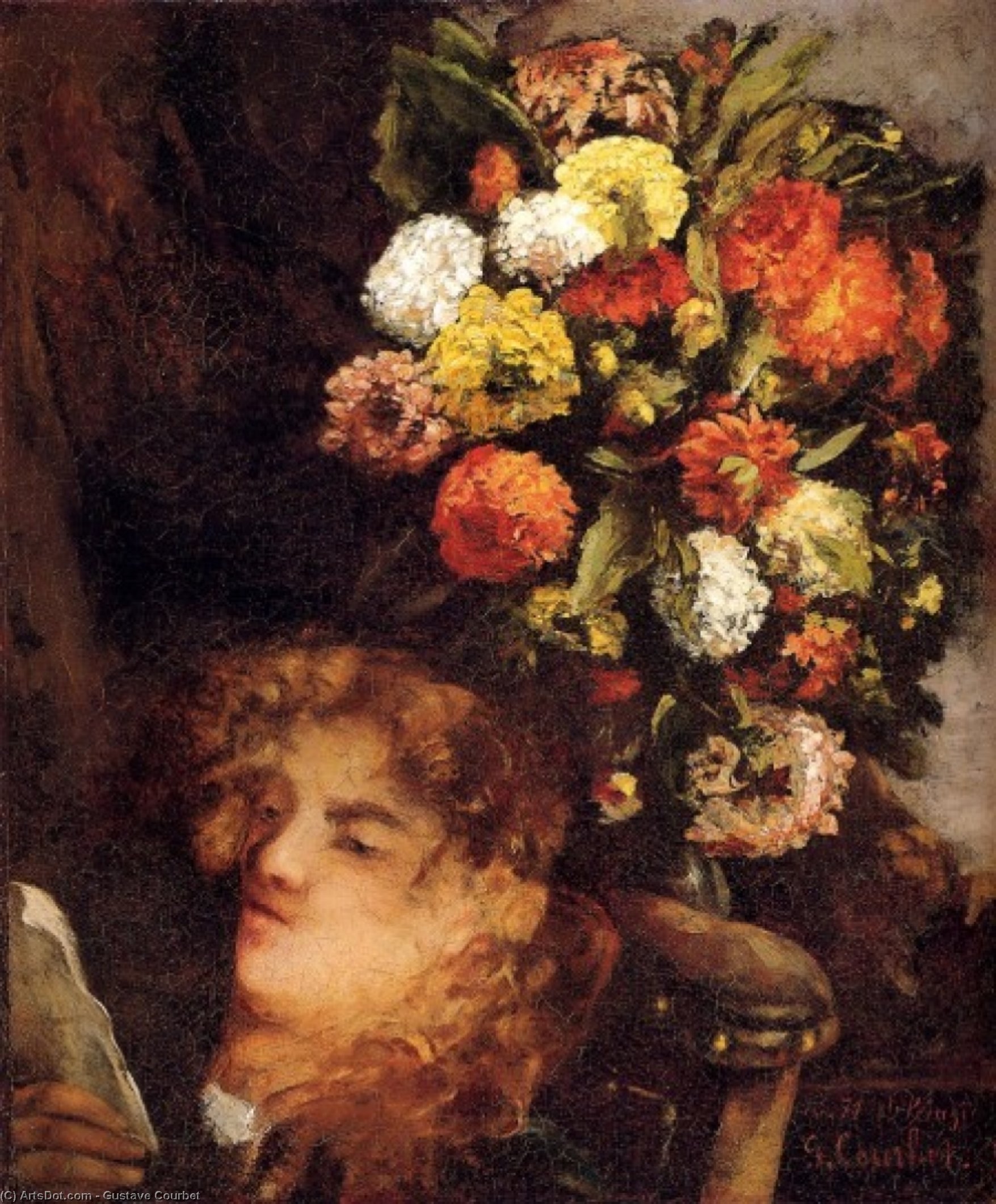 Retrato De Una Mujer Con Flores — Gustave Courbet