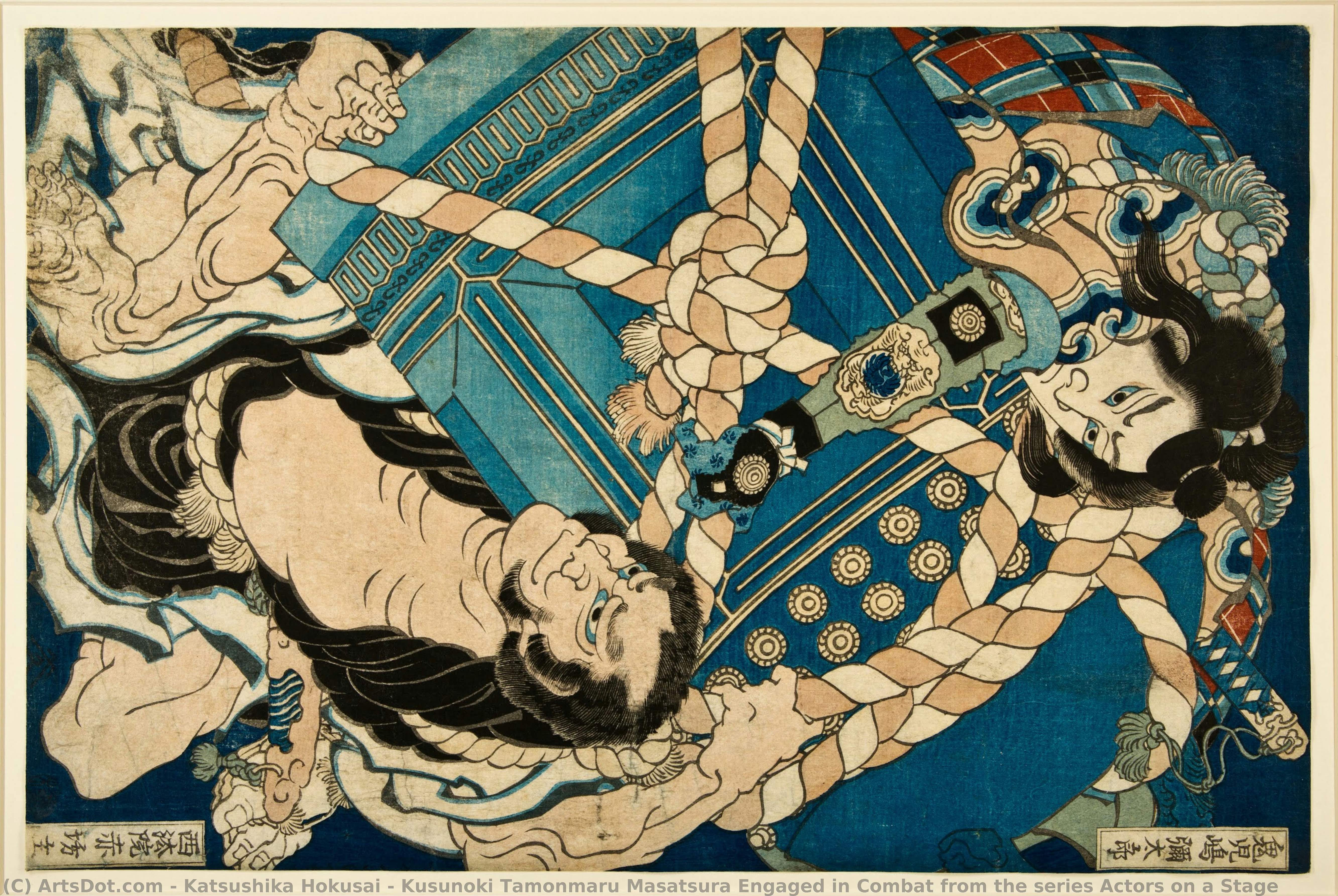 Kusunoki Tamonmaru Masatsura Engaged In Combat From The Series Actors On A Stage — Katsushika Hokusai