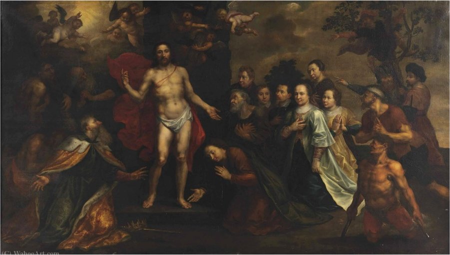 The Apparition Of Christ With Saint Peter, James, John, Mary Magdalene, Johanna And Zacheus, With A Family Portrait — Marten Pepijn