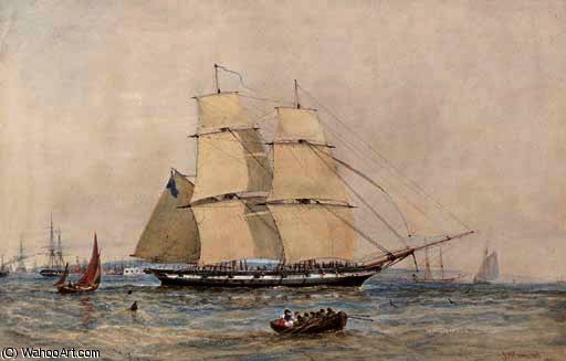 A Royal Navy Brig Making Sail Out Of Portsmouth — John Wilson Carmichael