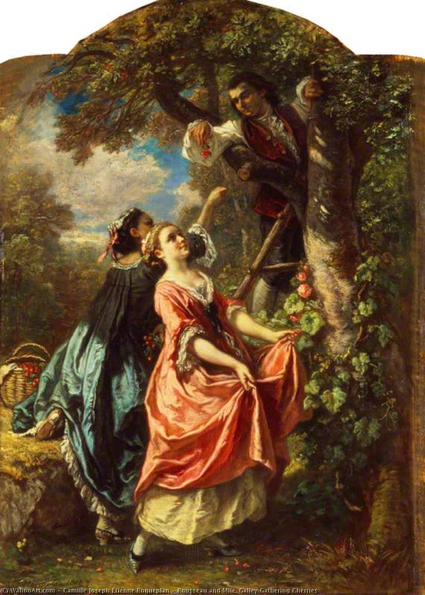 Rousseau And Mlle. Galley Gathering Cherries — Camille Joseph Étienne Roqueplan