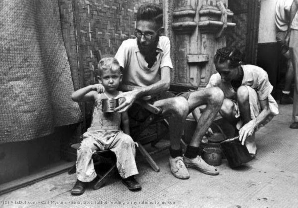Emaciated Father Feeding Army Rations To His Son — Carl Mydans