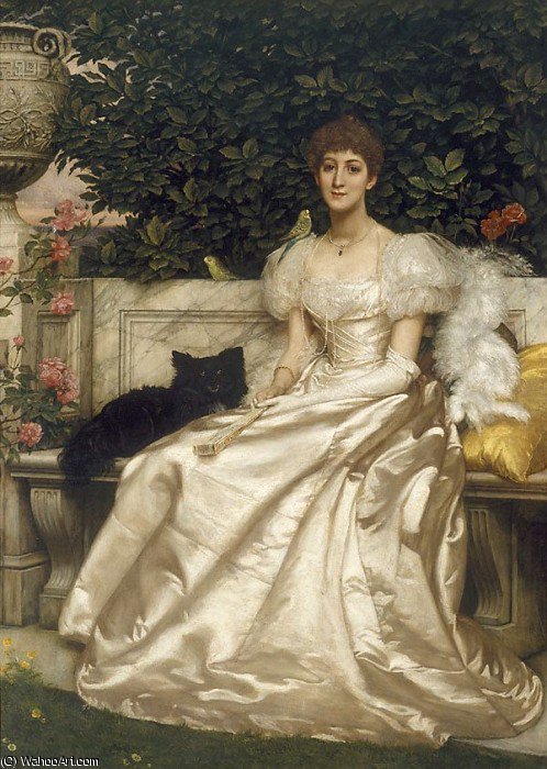 He Hon Violet Monckton With Her Budgerigars — Sir Edward John Poynter