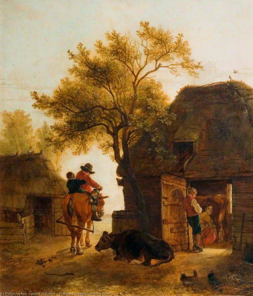 Farmyard Evening, Milking Time — James M Burnet
