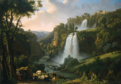The Cascades At Tivoli With The Temple Of Sibyl And A Shepherdess In The Foreground — Alexandre-hyacinthe Dunouy