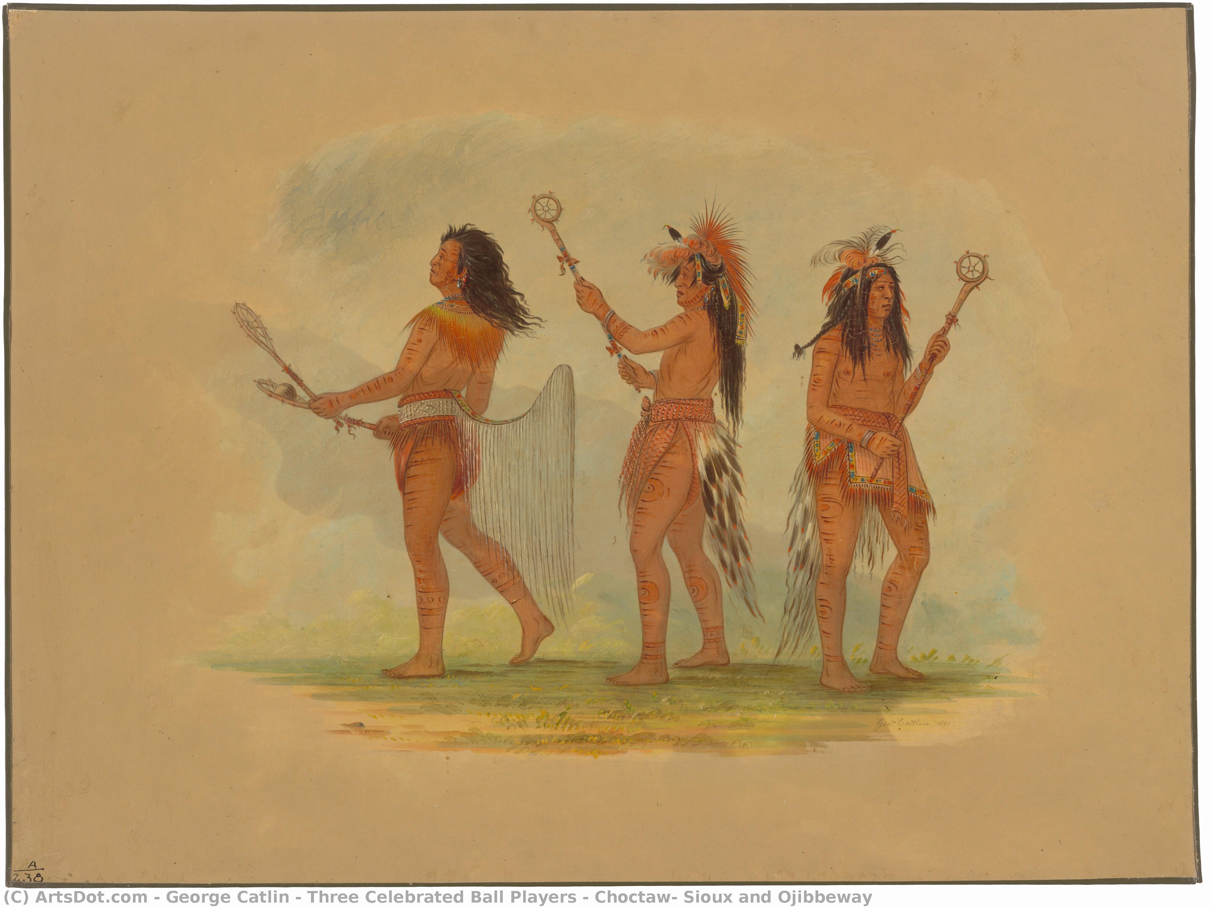 Three Celebrated Ball Players - Choctaw, Sioux And Ojibbeway — Džordž Katlin