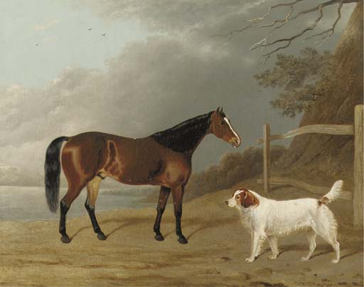 A Bay Hunter With A Dog By A Fence — Edwin Cooper