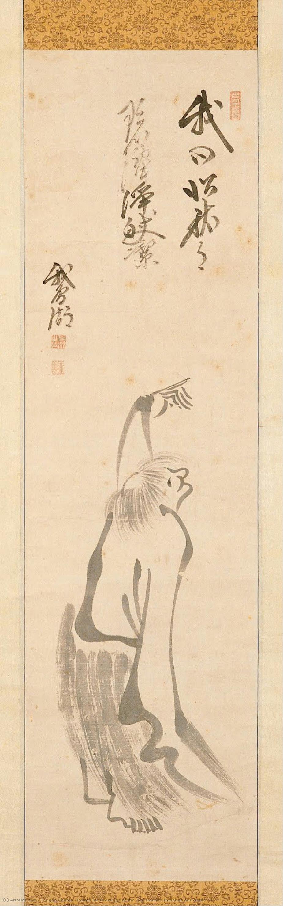 Paired Ink Drawings Of The Zen Hermits Hanshan And Shide — Tengan Chiben