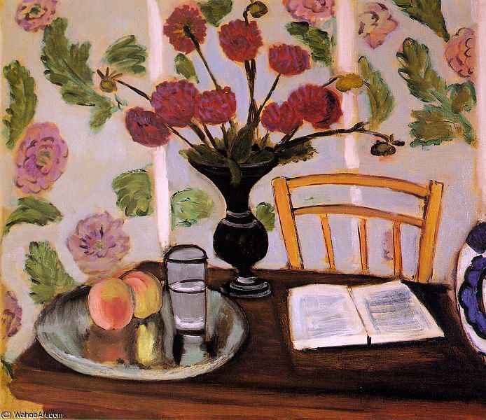 Still Life - Bouquet Of Dahlias And White Book — Henri Matisse