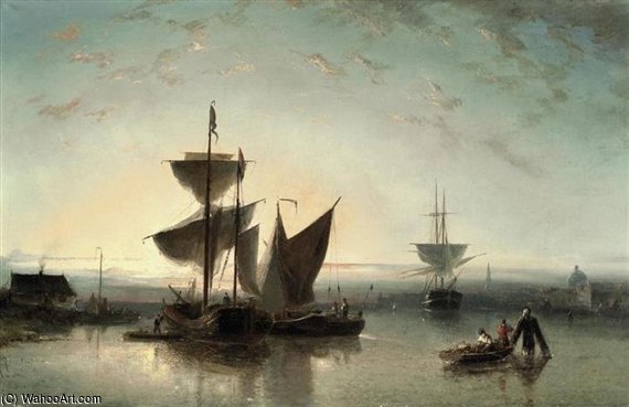 Shipping On A Calm Near A Harbour — Nicolaas Riegen