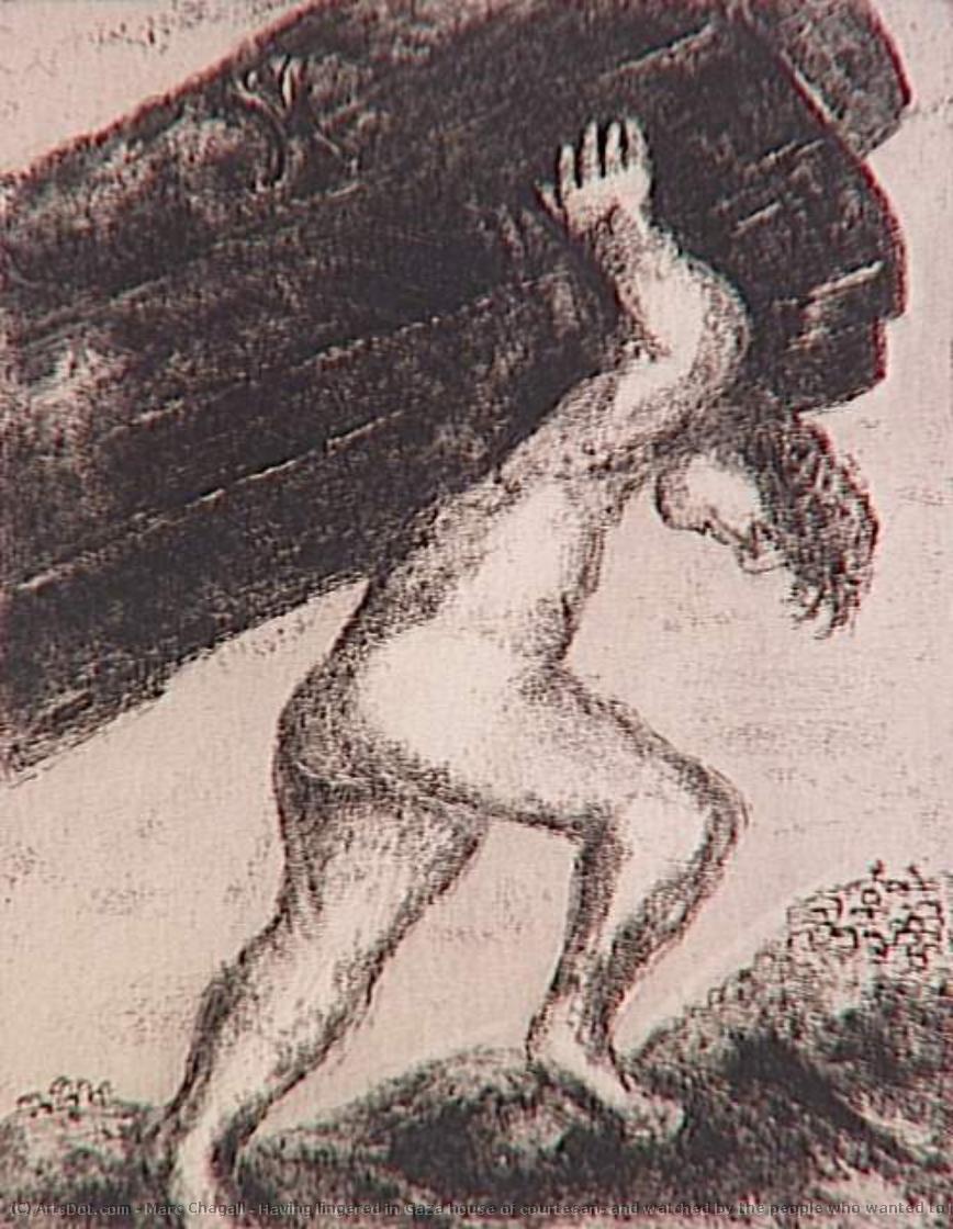 Having Lingered In Gaza House Of Courtesan, And Watched By The People Who Wanted To Kill Him, Samson Takes The Gates Of The City, The Load Them On His Back And Will Place Them On Top Of A Mountain (judges Xvi, 1 - 3) — Marc Chagall
