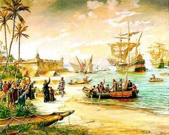English Estácio De Sá In São Vicente, 1565 (departing Of Estácio De Sá) Português Estácio De Sá Em São Vicente, 1565 (partida De Estácio De Sá). Ao Fundo O Fortim De São Tiago Da Bertioga — Benedito Calixto