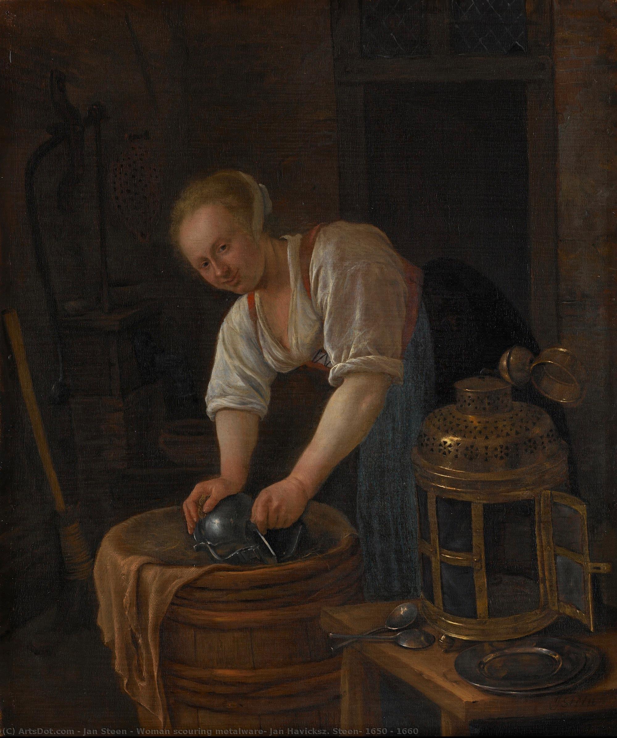 Woman Scouring Metalware, Jan Havicksz. Steen, 1650 - 1660 — Jan Havickszoon Steen