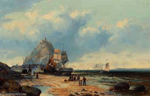 Fishermen On A Beach Below St. Michael's Mount — William A. Thornley (thornbery)