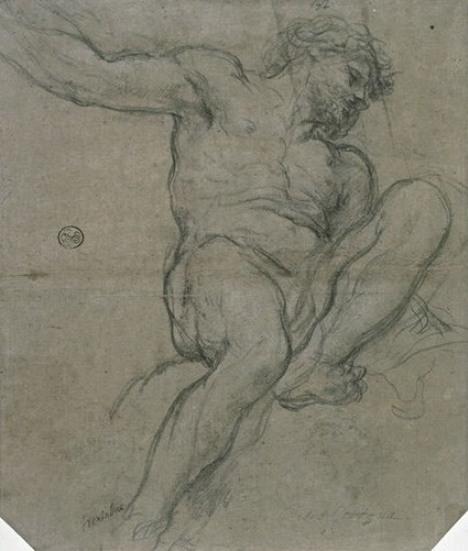 Naked Man Sitting, Left Leg Raised And Bent — Pietro Da Cortona