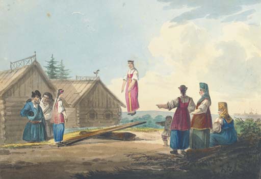 Peasant Girls Playing On A See-saw; And Journey To Market — Carl Ivanovitch Kollmann