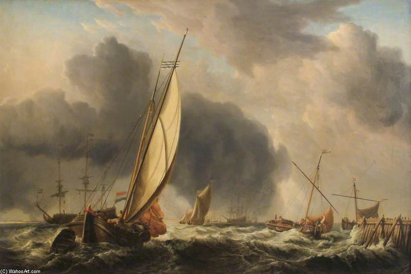 Fishing Boats And Man O' War In A Breeze At The Mouth Of A River — Dominic Serres
