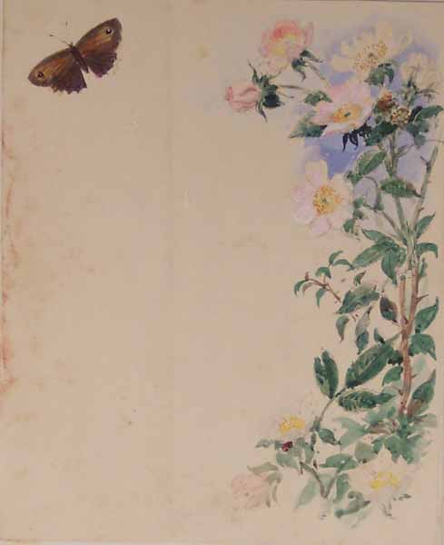Wild Roses And Butterfly — Myles Birket Foster