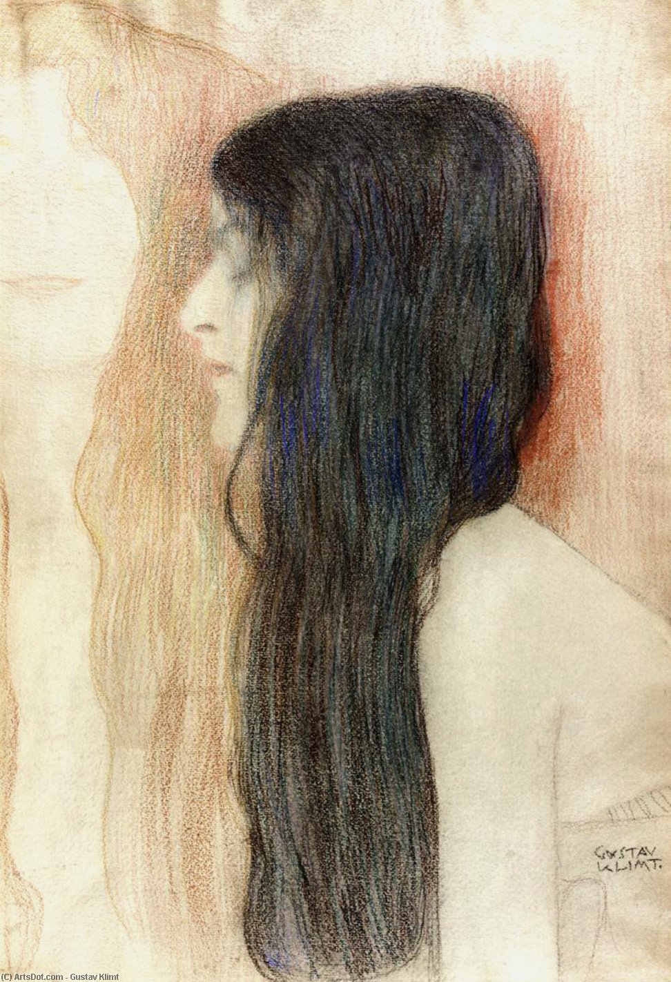 Girl With Long Hair, With A Sketch For 'nude Veritas' — Gustav Klimt