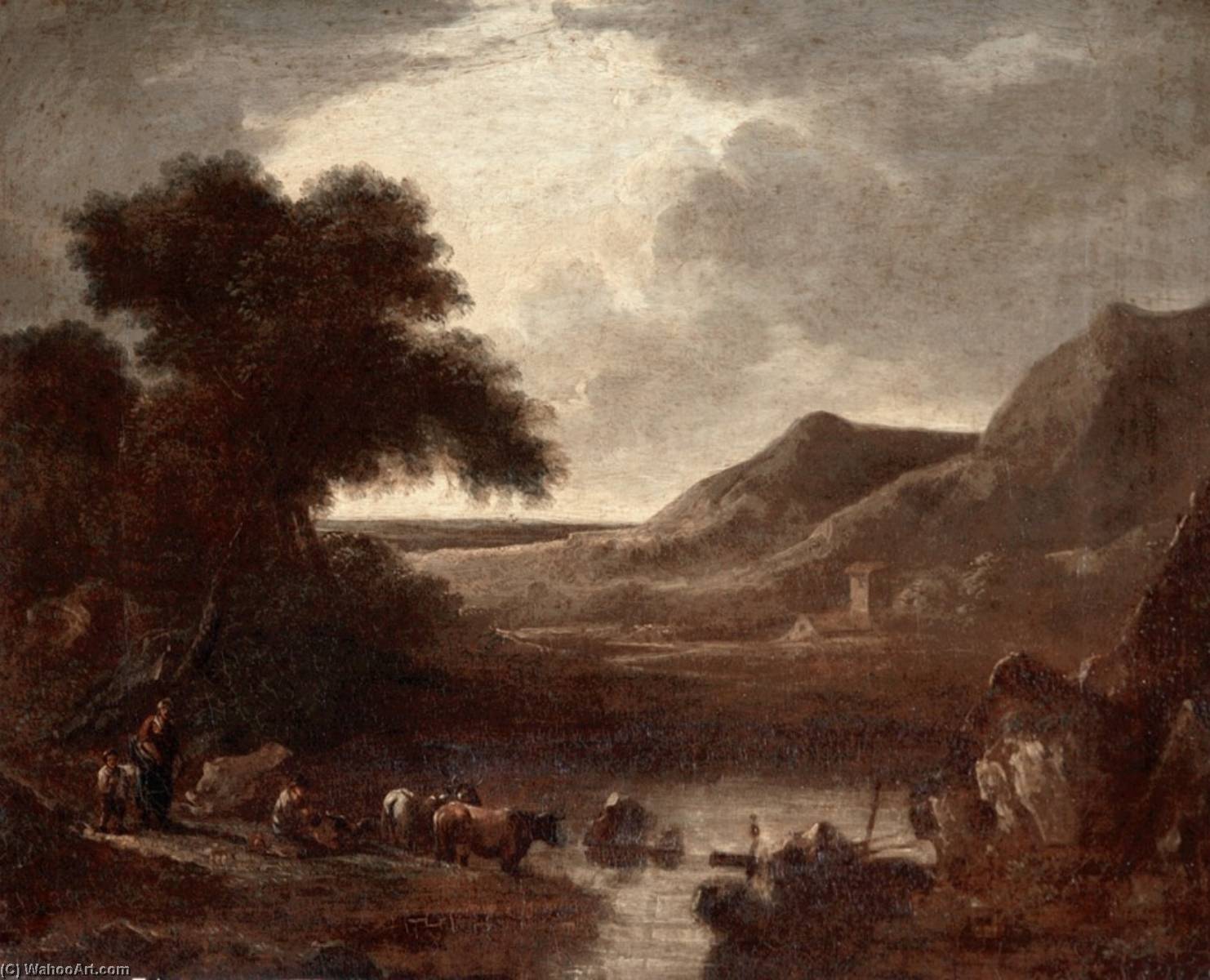 A Tarn With Peasants And Cattle — Benjamin Barker Ii