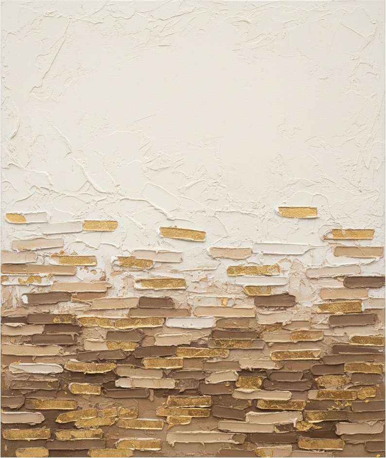Ätherischer Horizont Aus Vergoldeter Erde Und Skulpturalem Cremefarbenem Impasto-monolithen — David Moreau