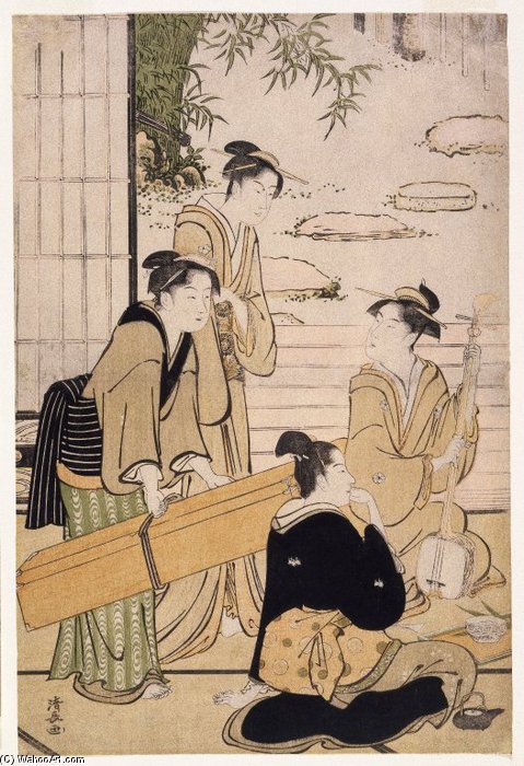 Geisha And Shamisen Carrier — Torii Kiyonaga