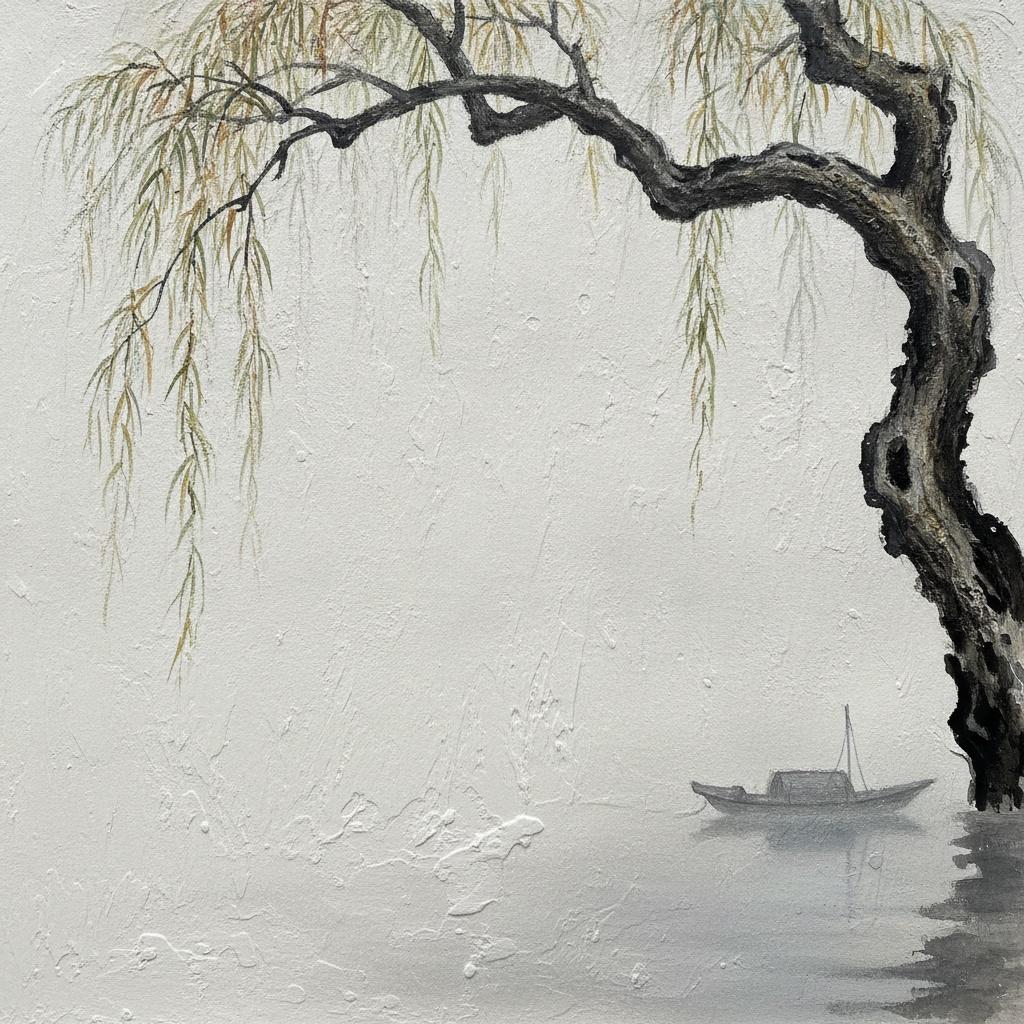 Charcoal Willow Arching Over A Misted Void — Laurent Garnier