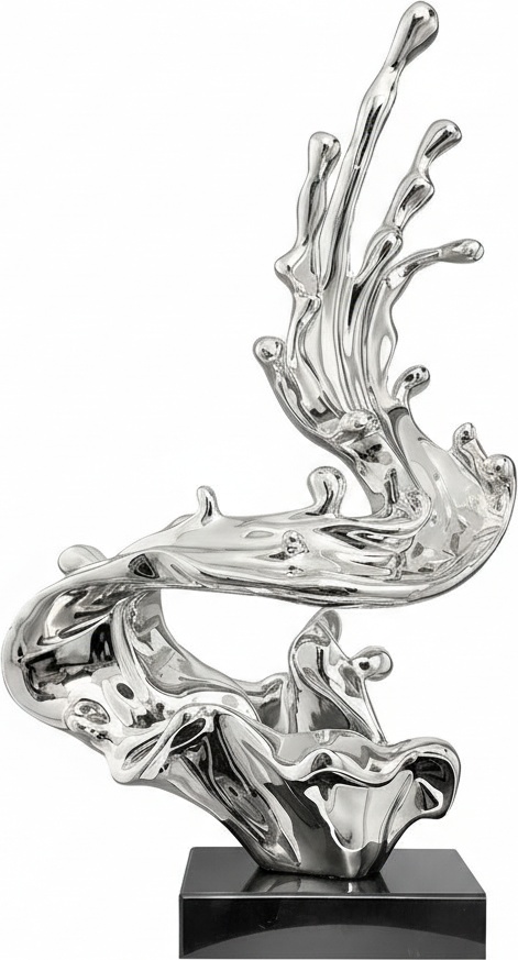 Swirling Silver Resin Sculpture – Modern Fluid Form