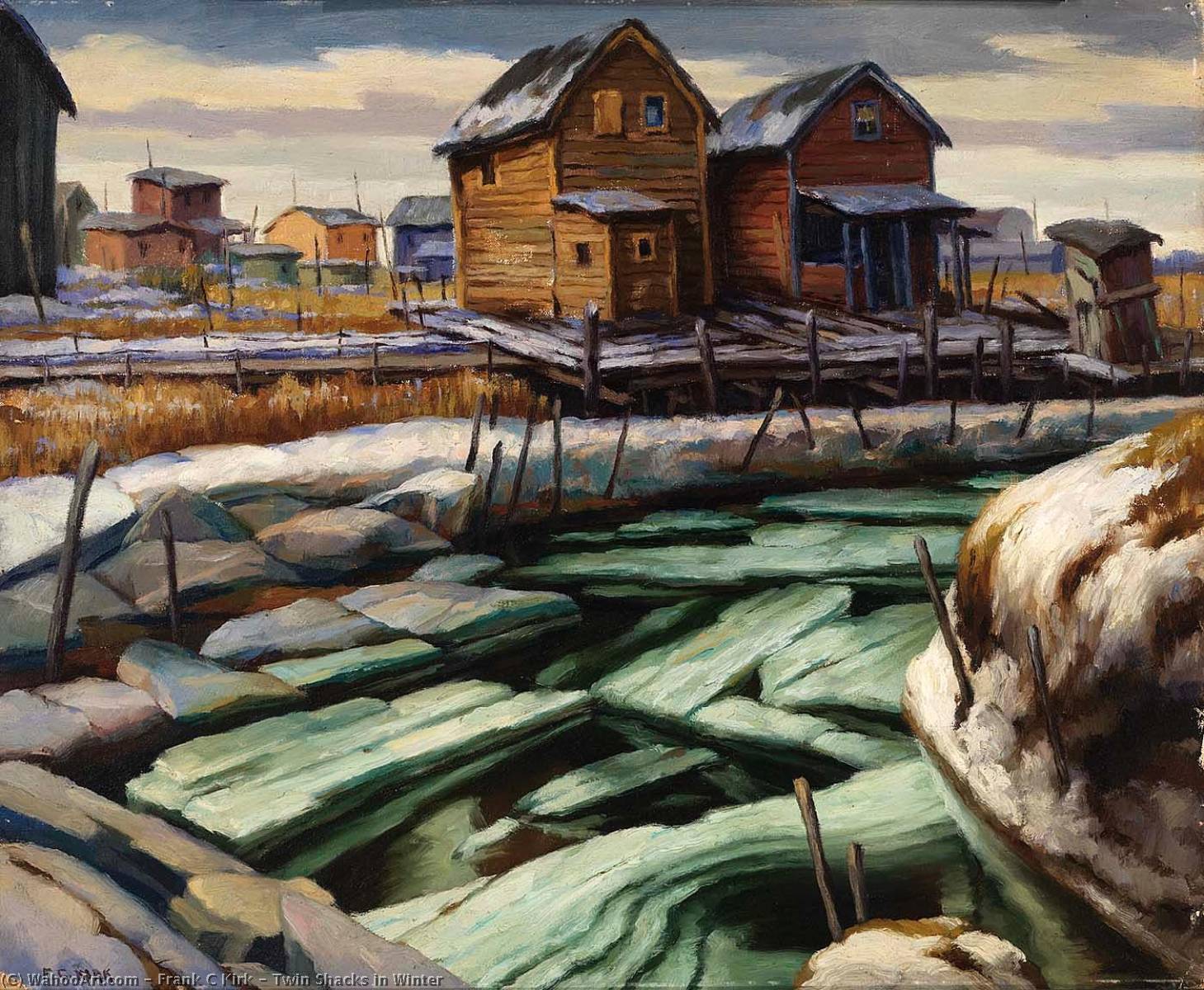 Twin Shacks In Winter — Frank C Kirk
