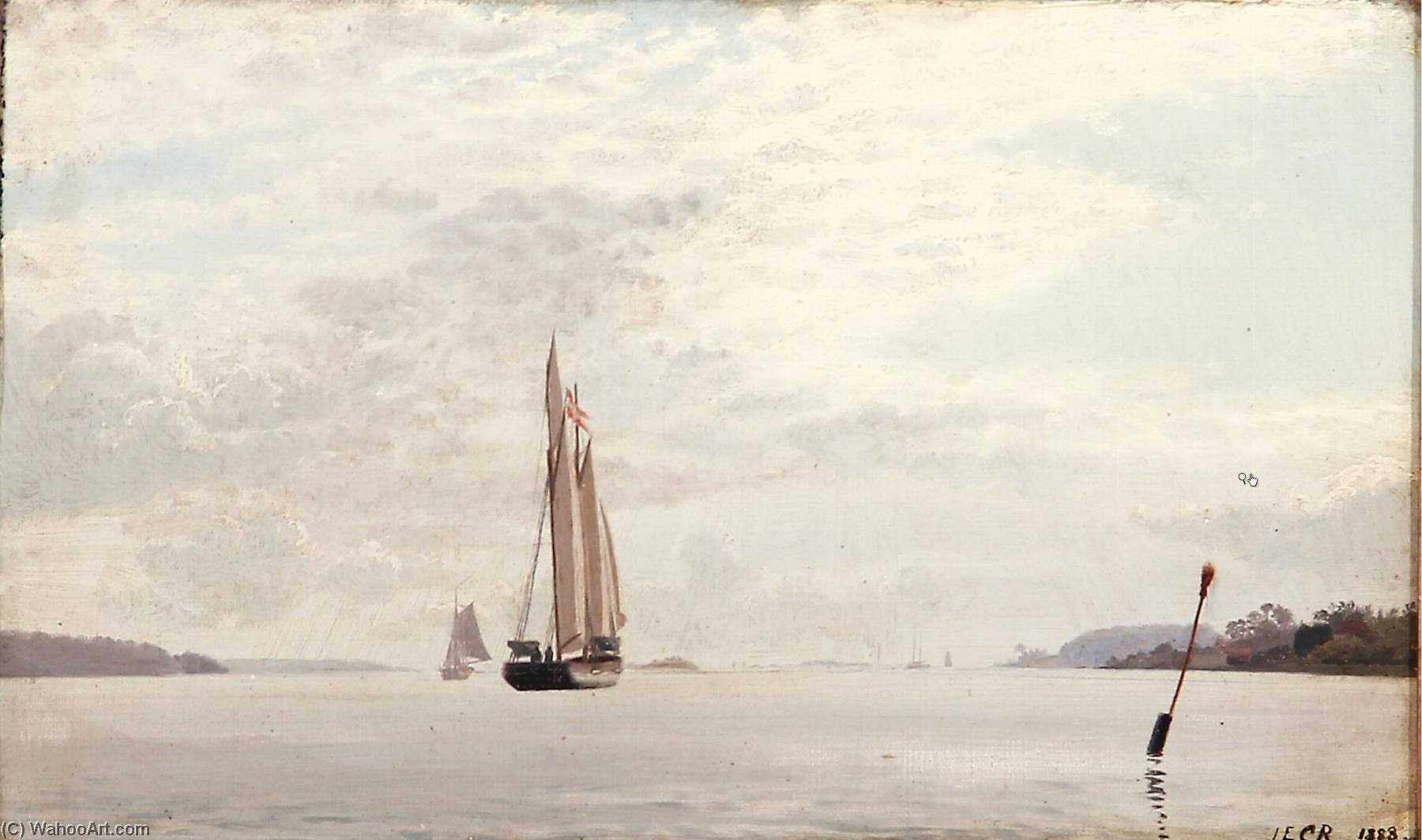 Seascape With Sailing Ships In A Fiord — Jens Erik Carl Rasmussen
