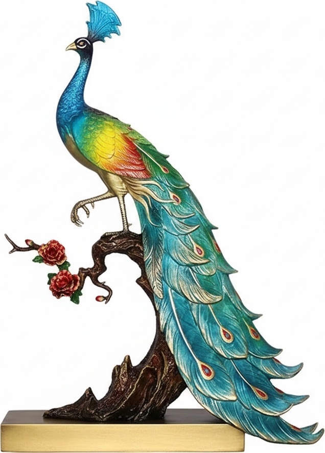 Vibrant Peacock Resin Sculpture – Ornate Home Accent