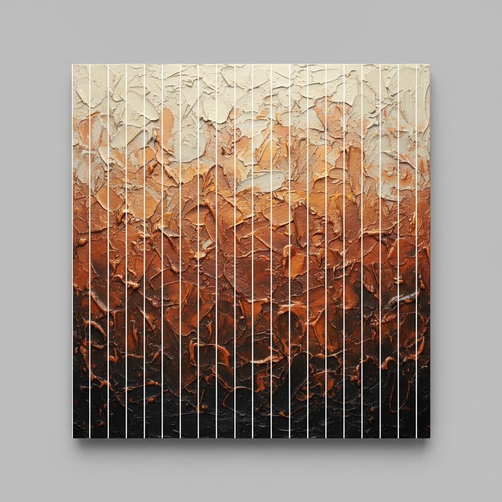 Fragmented Tectonic Layers: A Monumental Descent Of Ochre Through Luminous Striations — David Moreau