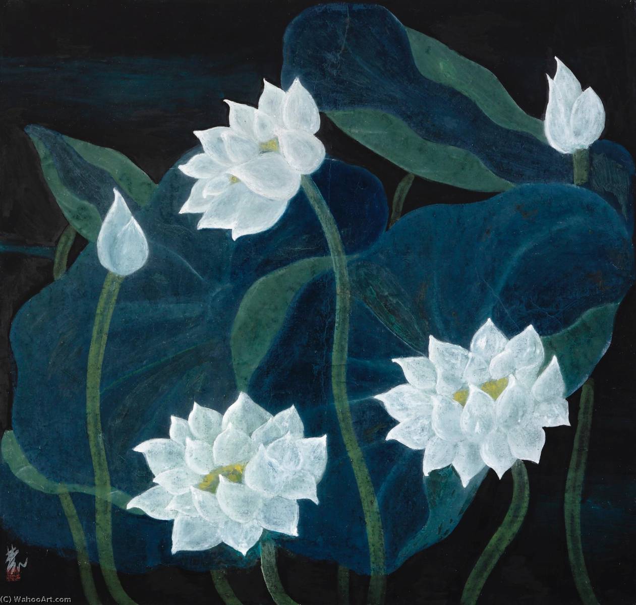 White Lotuses — Lin Fengmian Gans Volando Sobre El Estanque De Loto