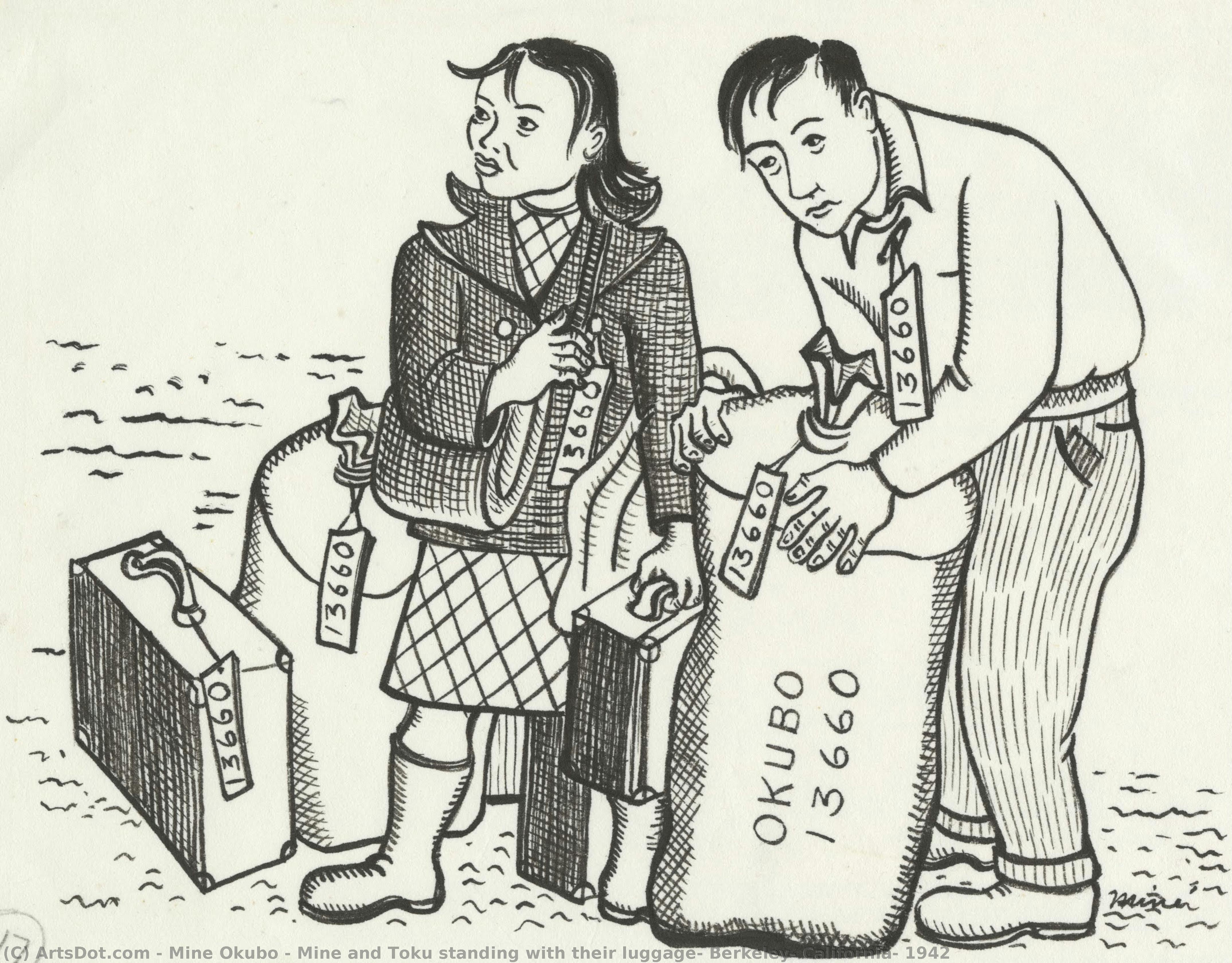Mine And Toku Standing With Their Luggage, Berkeley, California, 1942 — Mine Okubo