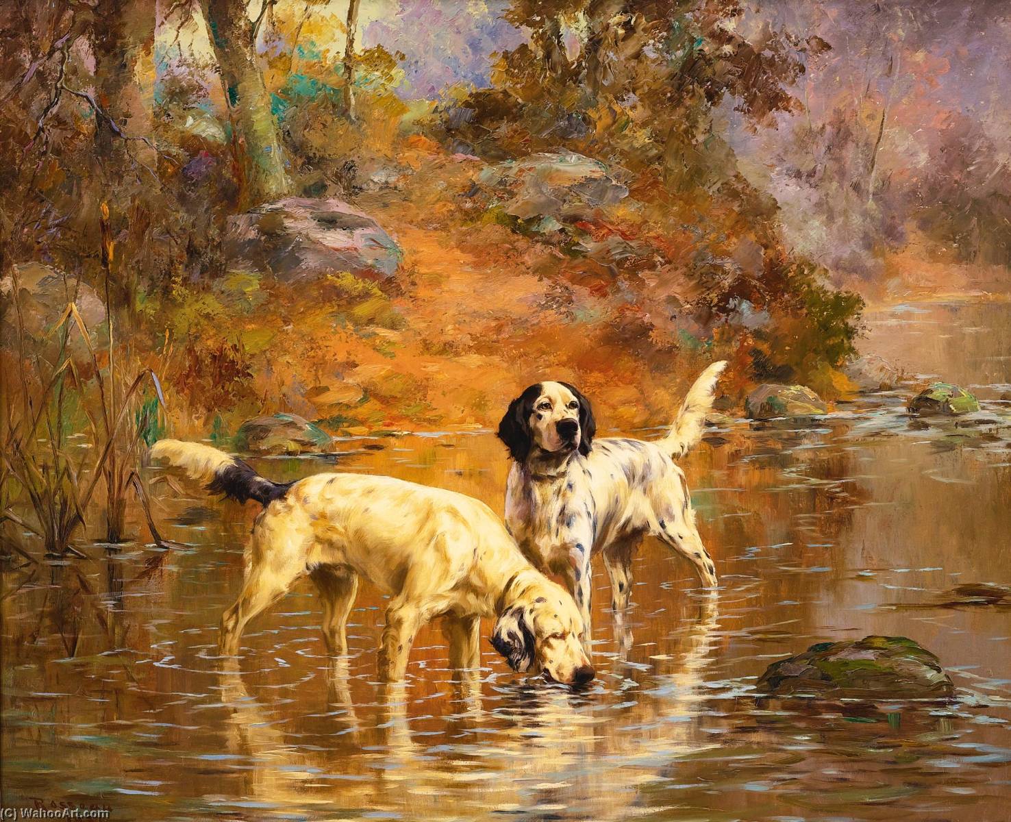 Two Setters In A Cooling Stream On The Grounds Of Overhills, Fayetteville, North Carolina — Percival Leonard Rosseau