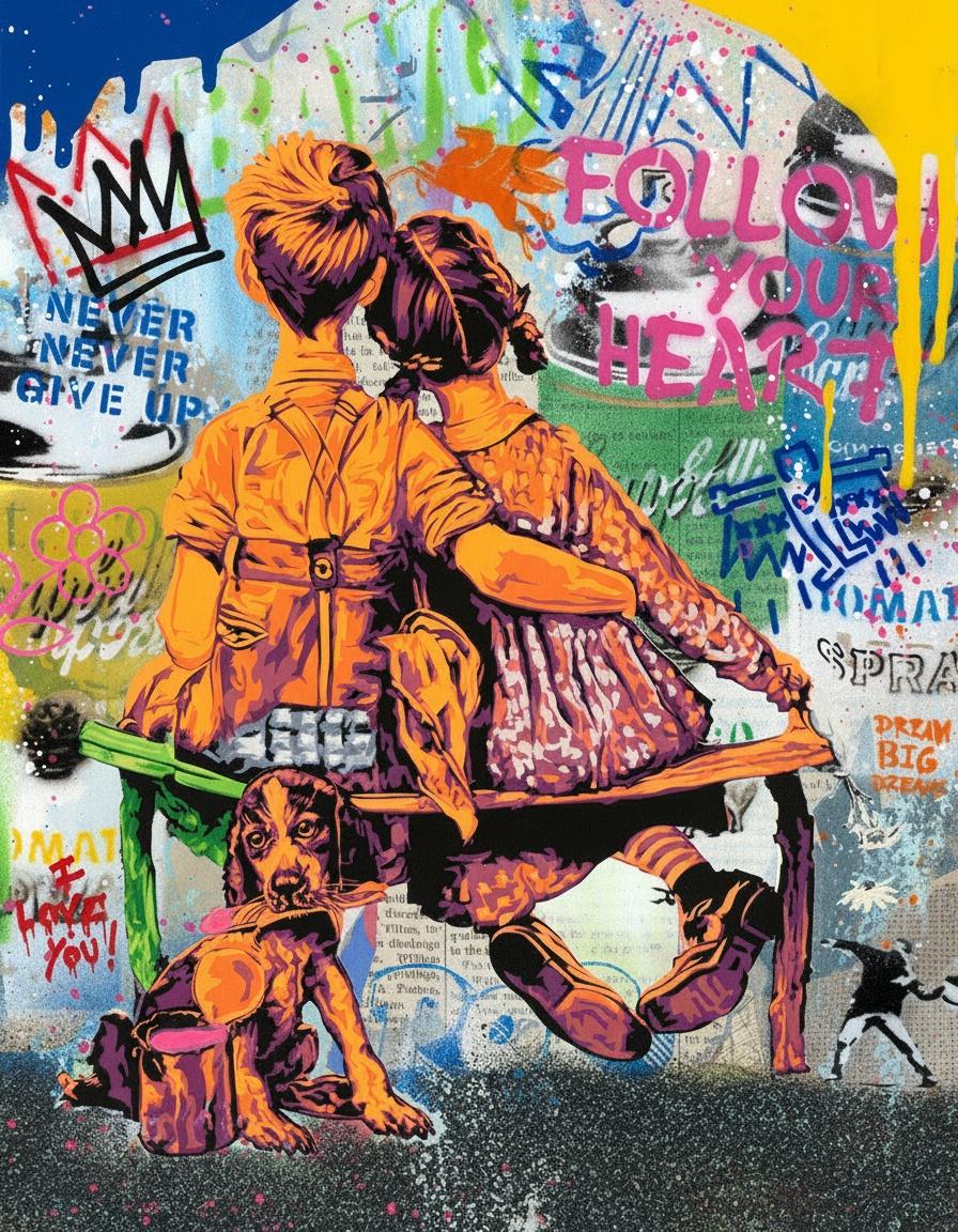Ecos De La Inocencia: Un Vibrante Collage Urbano De Sueños Y Nostalgia Dorada — Caroline Pelletier