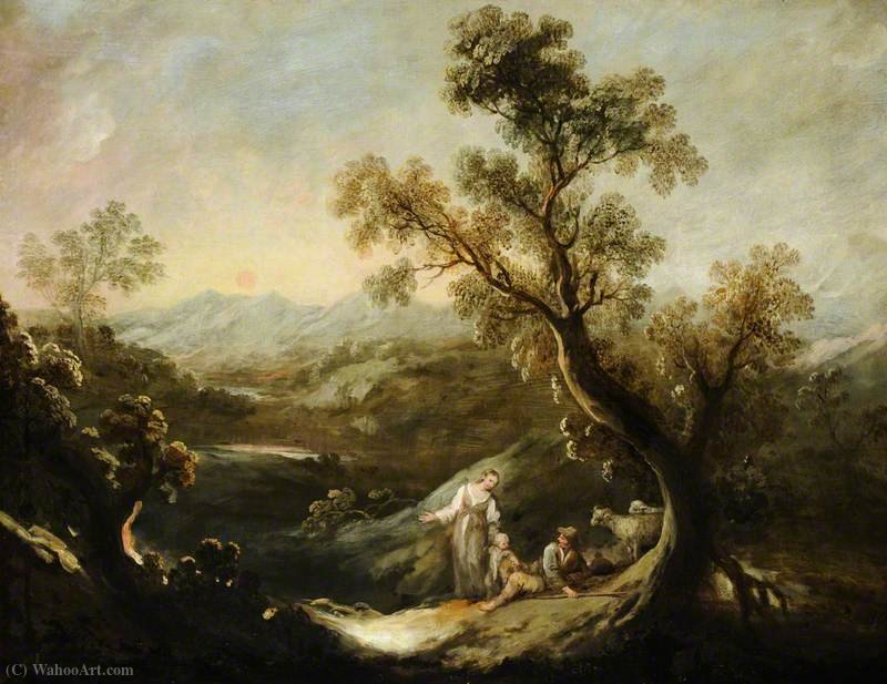 An Extensive Mountain Landscape With Figures And Sheep — Ignacio De Iriarte