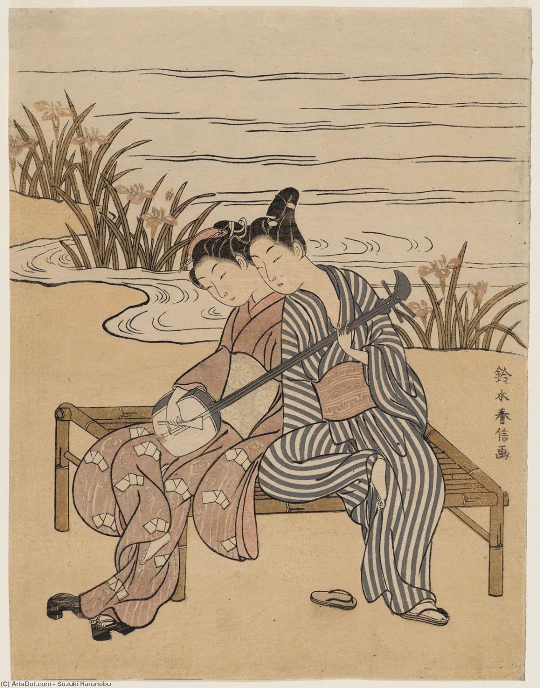 Couple Playing A Shamisen Together — Suzuki Harunobu