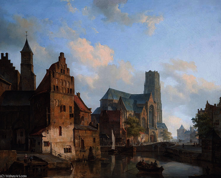 Delftse Vaart And The St Laurens Church In Rotterdam — Cornelis Springer
