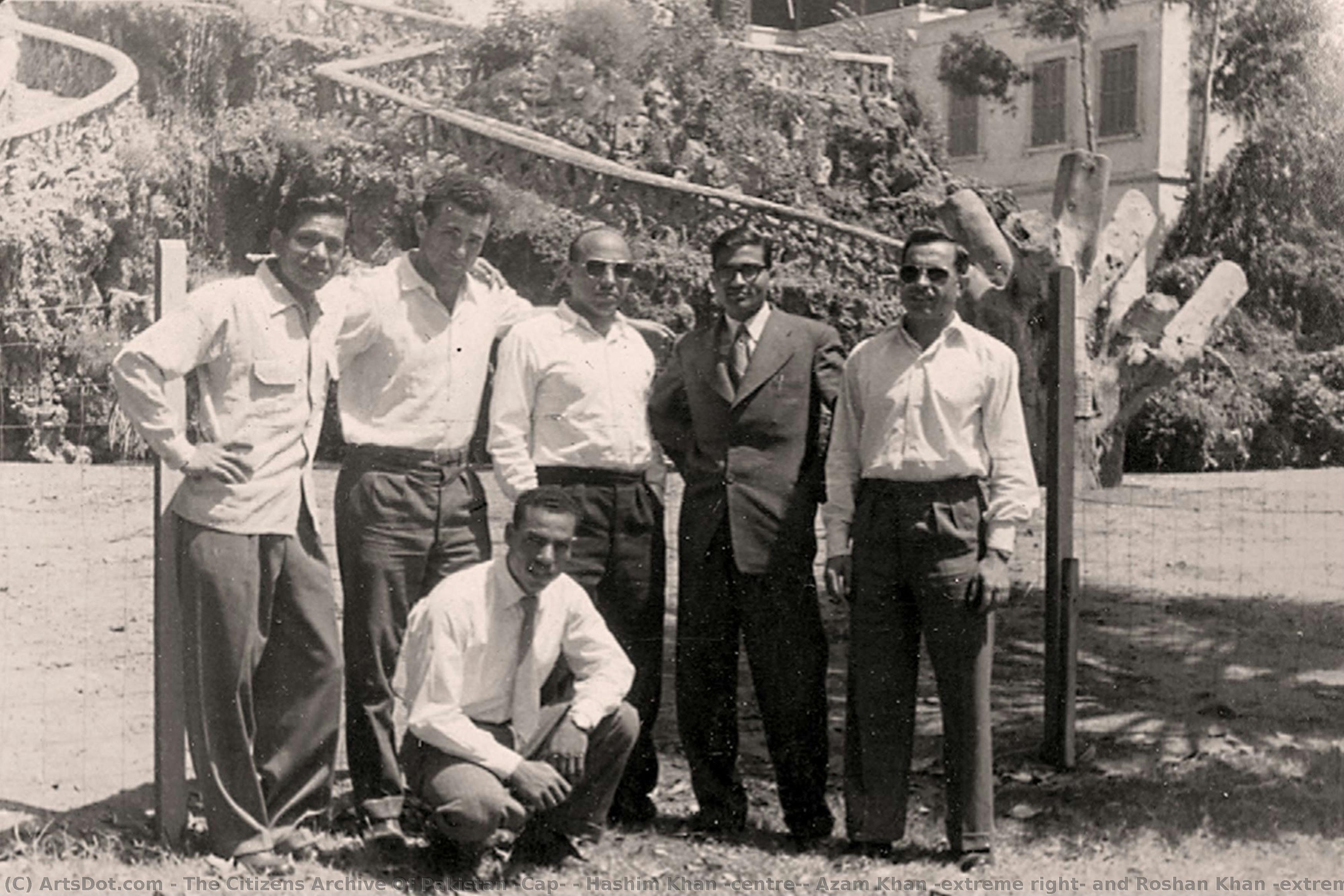 Hashim Khan (centre), Azam Khan (extreme Right) And Roshan Khan (extreme Left) Pictured With Group In Egypt During International Touring. Circa 1950s. — The Citizens Archive Of Pakistan (cap)