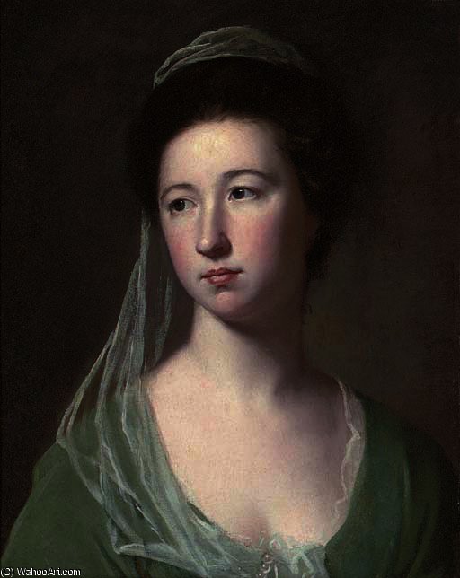 Portrait Of A Lady Traditionally Identified As Lady Cicilia Halliwell, Bust-length, In A Green Dress And Pale Green Veil — George Romney