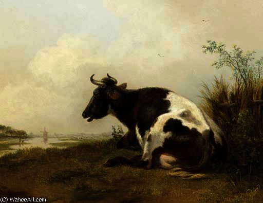 A Cow Resting In A Meadow — Pieter Gerardus Van Os
