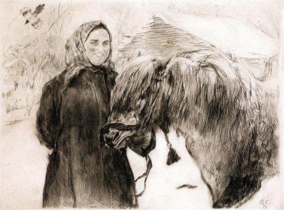In A Village. Peasant Woman With A Horse — Valentin Alexandrovich Serov